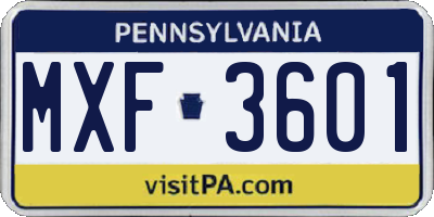 PA license plate MXF3601