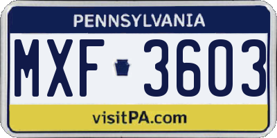 PA license plate MXF3603