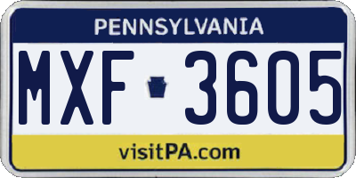 PA license plate MXF3605