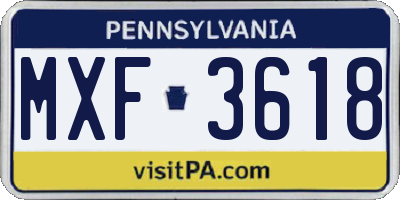 PA license plate MXF3618