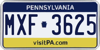 PA license plate MXF3625