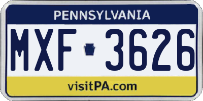 PA license plate MXF3626