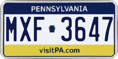 PA license plate MXF3647