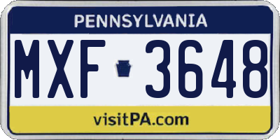 PA license plate MXF3648