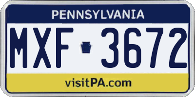 PA license plate MXF3672