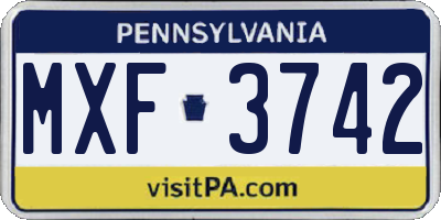 PA license plate MXF3742