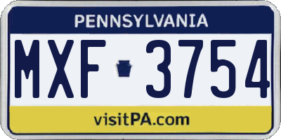 PA license plate MXF3754