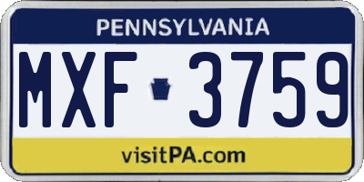 PA license plate MXF3759