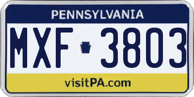 PA license plate MXF3803