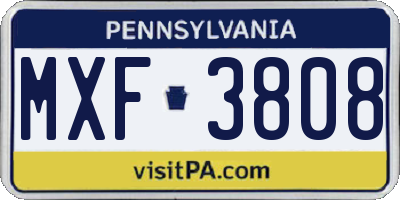 PA license plate MXF3808
