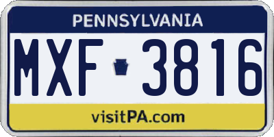 PA license plate MXF3816