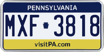 PA license plate MXF3818