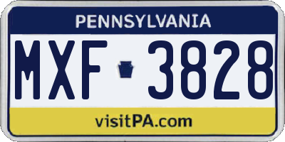 PA license plate MXF3828