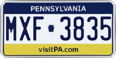 PA license plate MXF3835