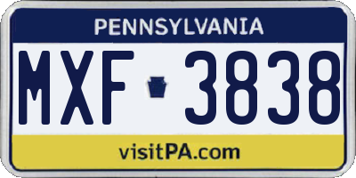 PA license plate MXF3838