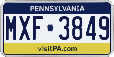 PA license plate MXF3849