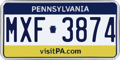 PA license plate MXF3874