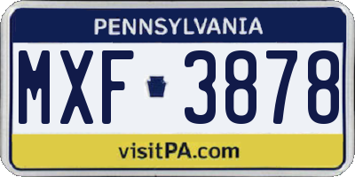 PA license plate MXF3878