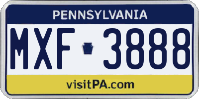 PA license plate MXF3888