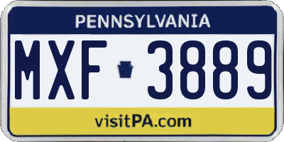 PA license plate MXF3889