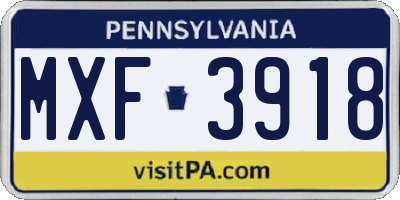 PA license plate MXF3918