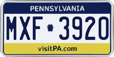 PA license plate MXF3920