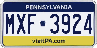 PA license plate MXF3924
