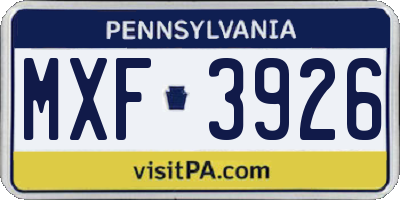 PA license plate MXF3926