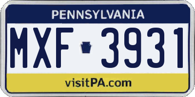 PA license plate MXF3931