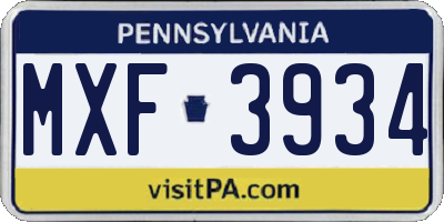 PA license plate MXF3934