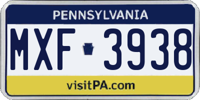 PA license plate MXF3938