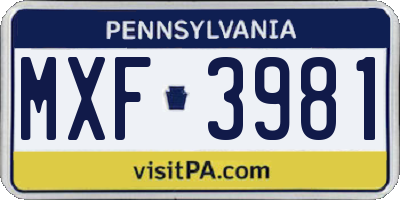 PA license plate MXF3981