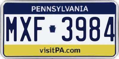 PA license plate MXF3984