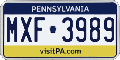 PA license plate MXF3989