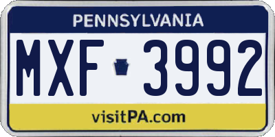 PA license plate MXF3992