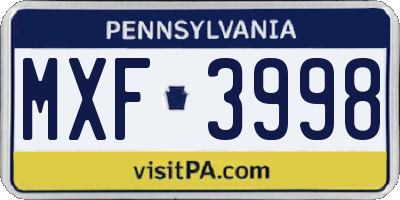 PA license plate MXF3998