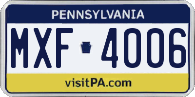 PA license plate MXF4006