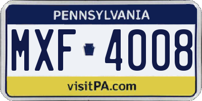 PA license plate MXF4008