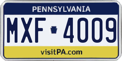 PA license plate MXF4009