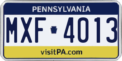 PA license plate MXF4013