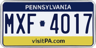 PA license plate MXF4017