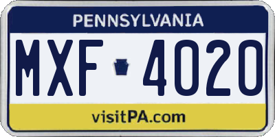 PA license plate MXF4020