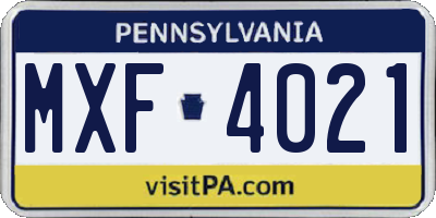 PA license plate MXF4021