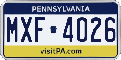PA license plate MXF4026