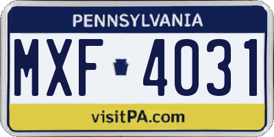 PA license plate MXF4031