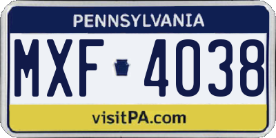 PA license plate MXF4038