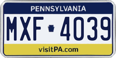 PA license plate MXF4039
