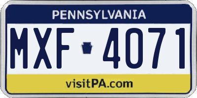 PA license plate MXF4071