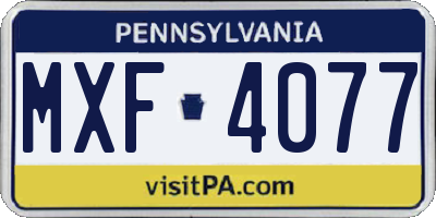 PA license plate MXF4077