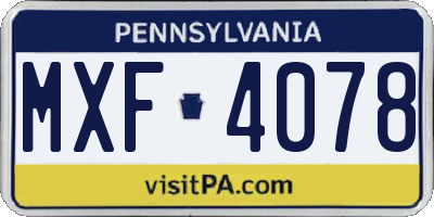 PA license plate MXF4078